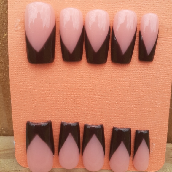 Black French Square Press on Nails - Picture 1 of 6